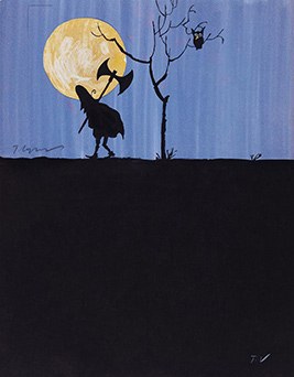 Tomi UNGERER, 1961, Lavis d'encre de Chine et d'encres de couleur, feutre, crayons de couleur blanc sur papier blanc  Editeur : Diogenes Verlag, Zurich